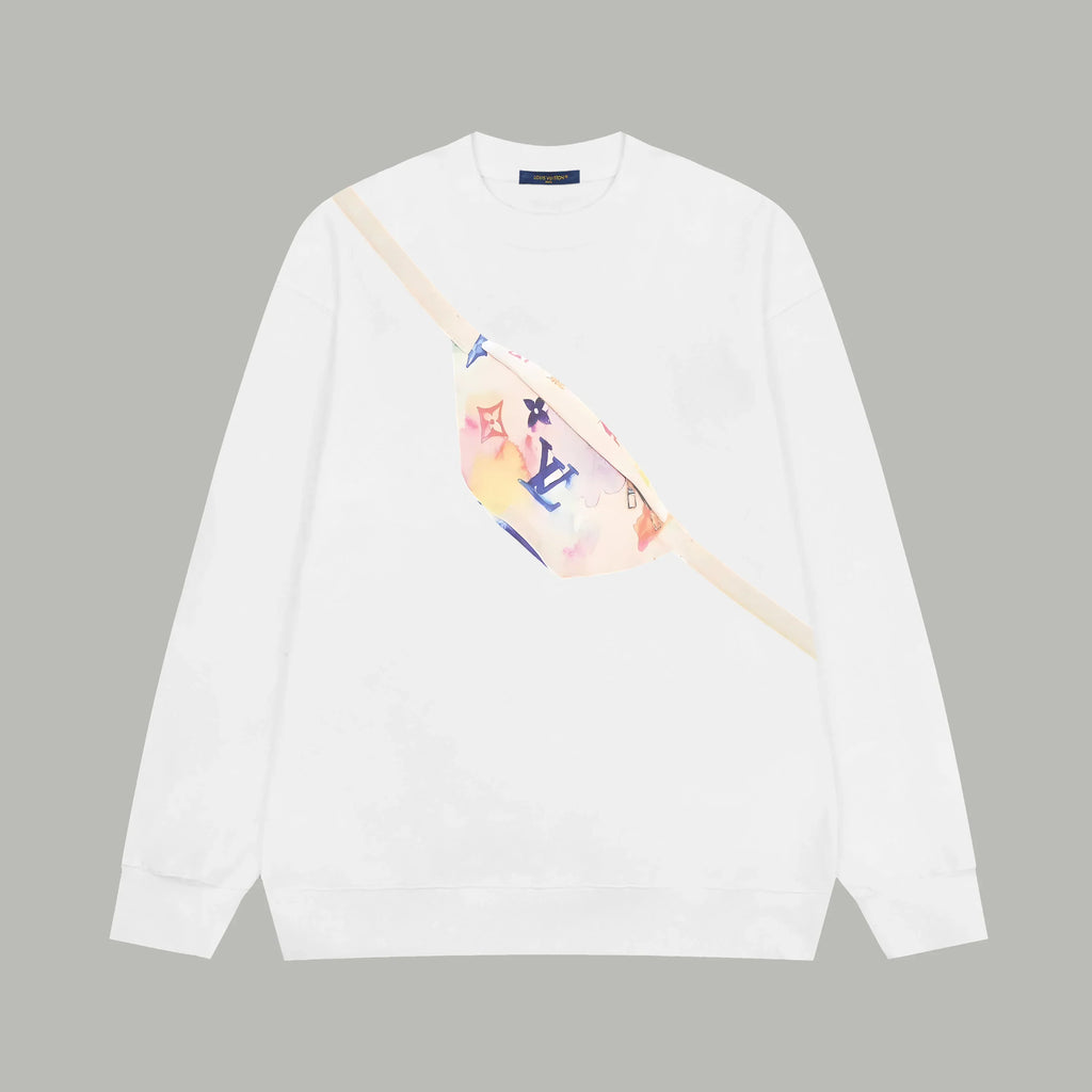 Printed looped long sleeved hoodie