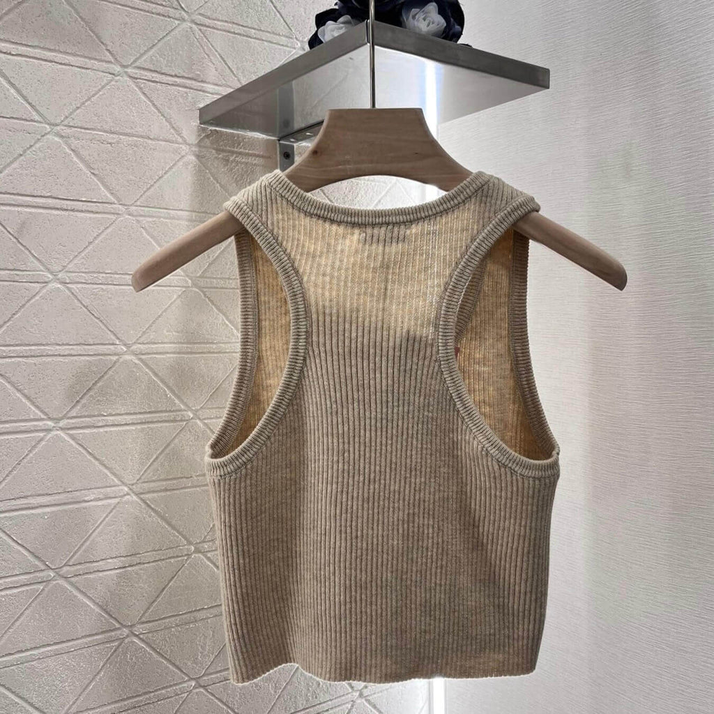 Minimalist Hem Embroidered Knitted Vest