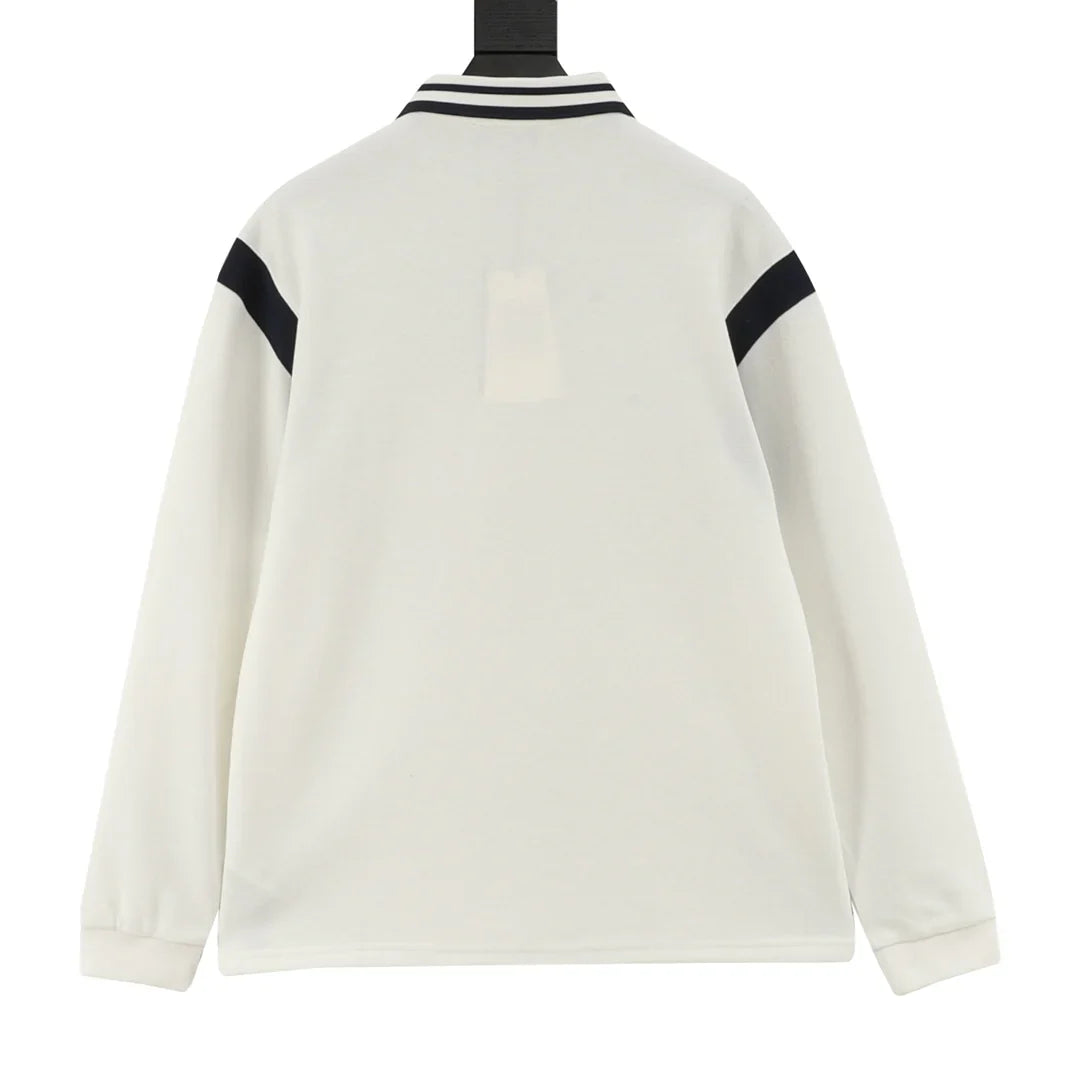 Mother embroidery lapel long sleeved polo shirt