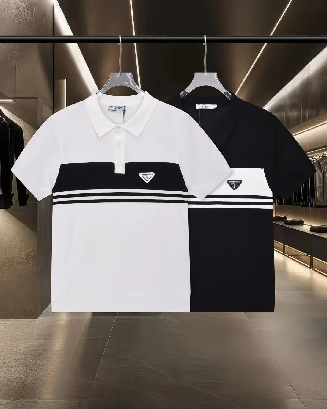 New striped knitted short sleeved polo shirt