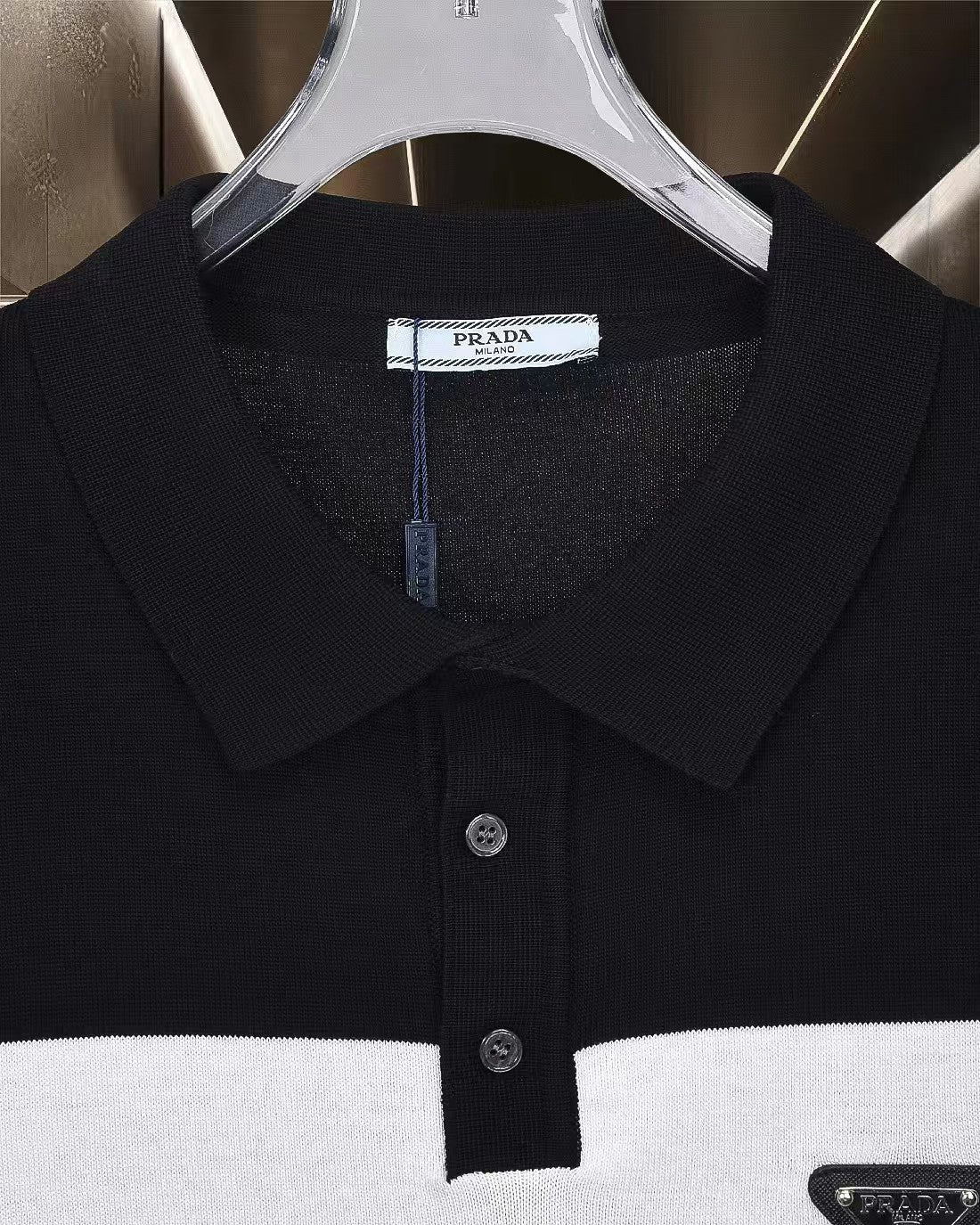 New striped knitted short sleeved polo shirt