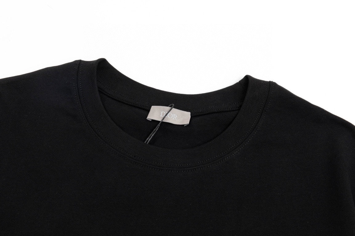 High quality textured jacquard letter patchwork embroidered T-shirt