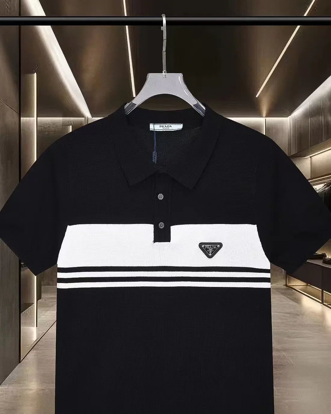 New striped knitted short sleeved polo shirt