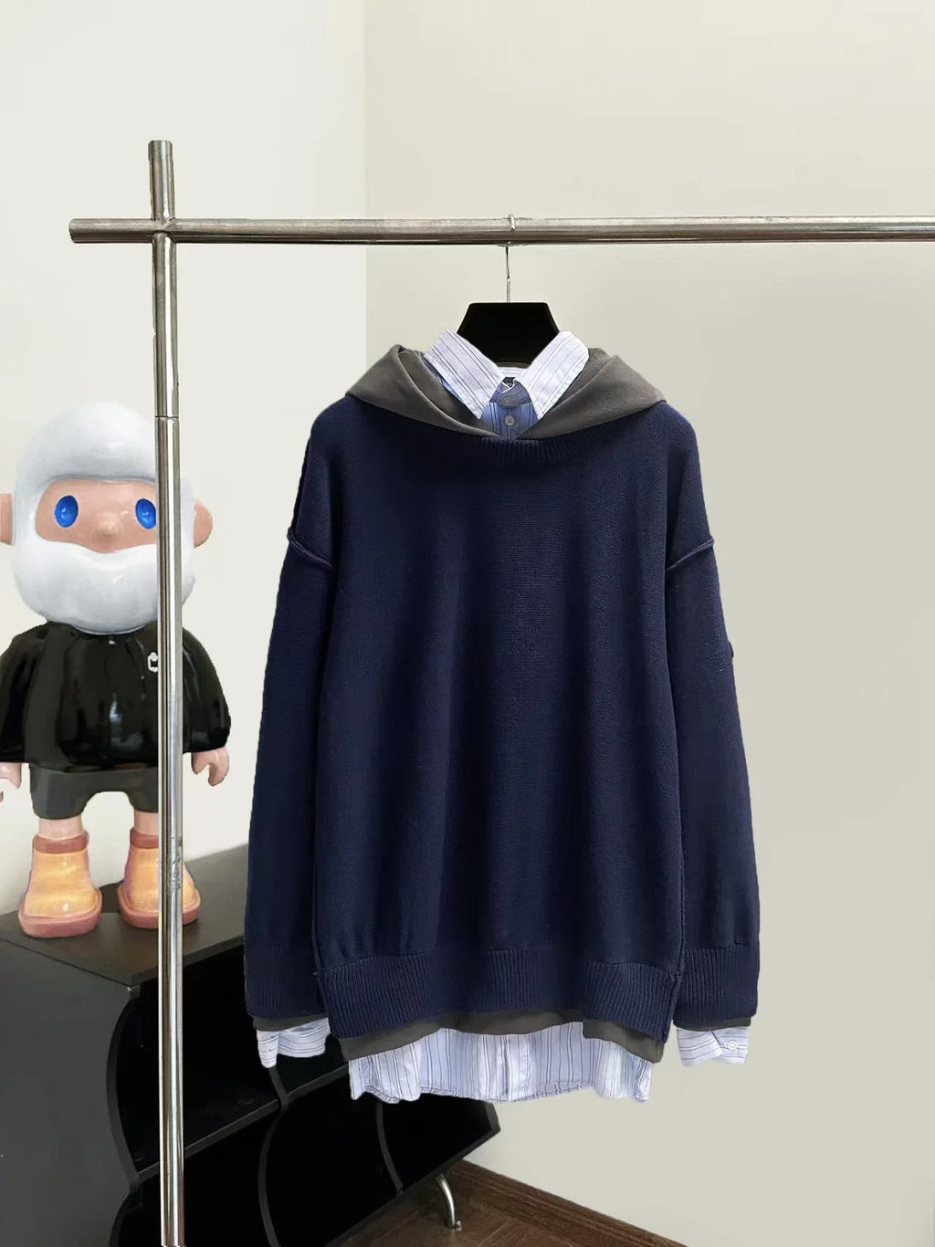 Three layer splicing fake two-piece shirt and hoodie