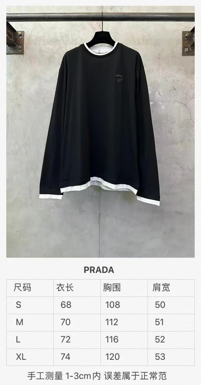 New fabric label fake two-piece base long sleeved shirt