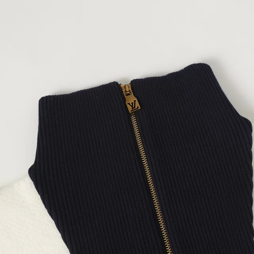 New striped contrasting stand up collar sweater