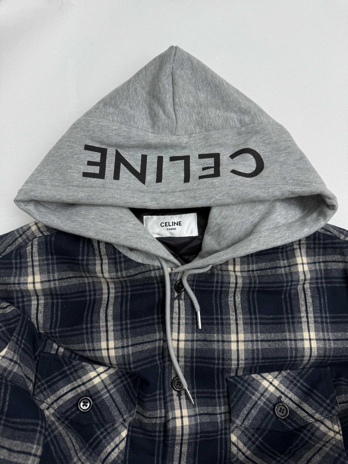 Cashmere plaid hooded clip