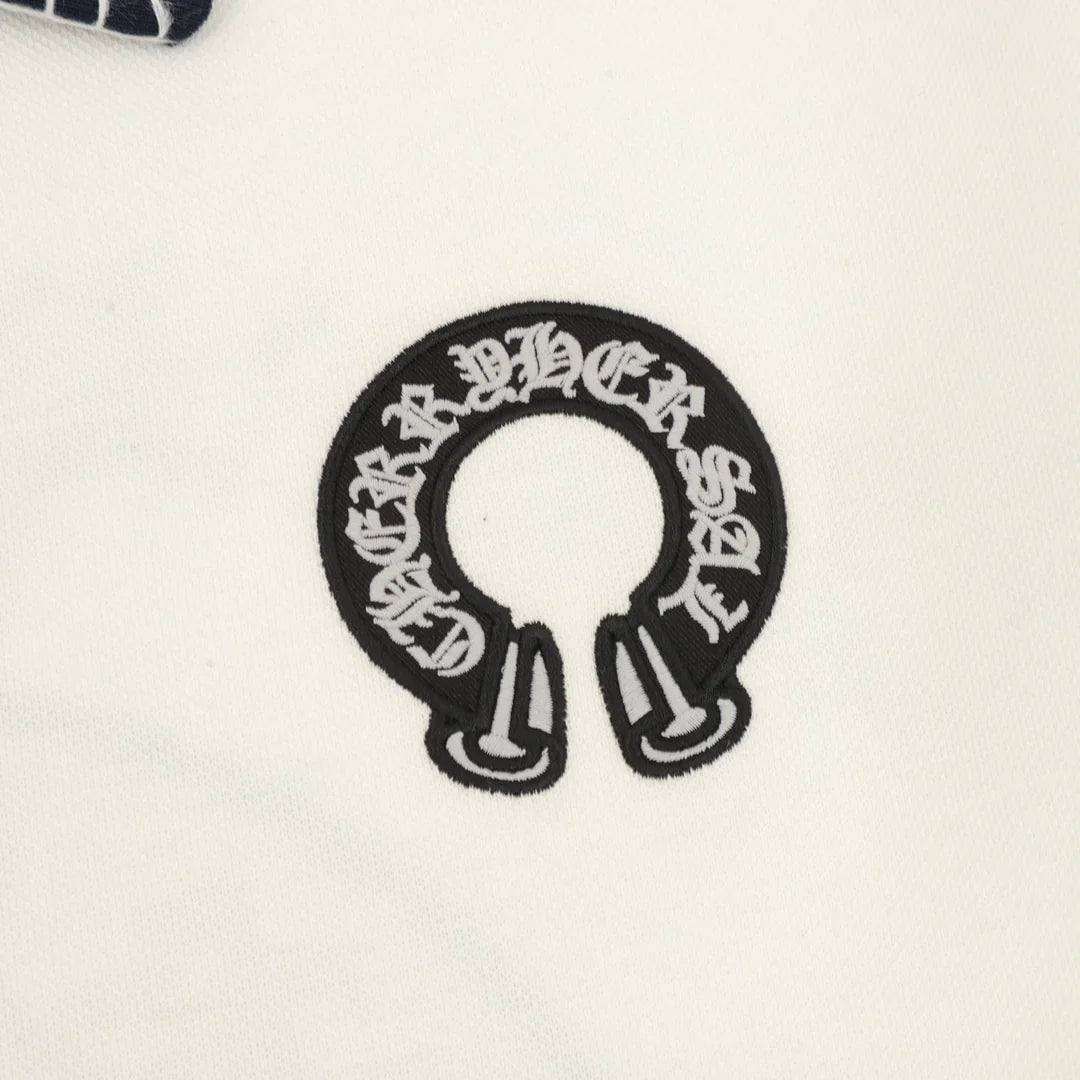 Horseshoe embroidery lapel long sleeved polo shirt