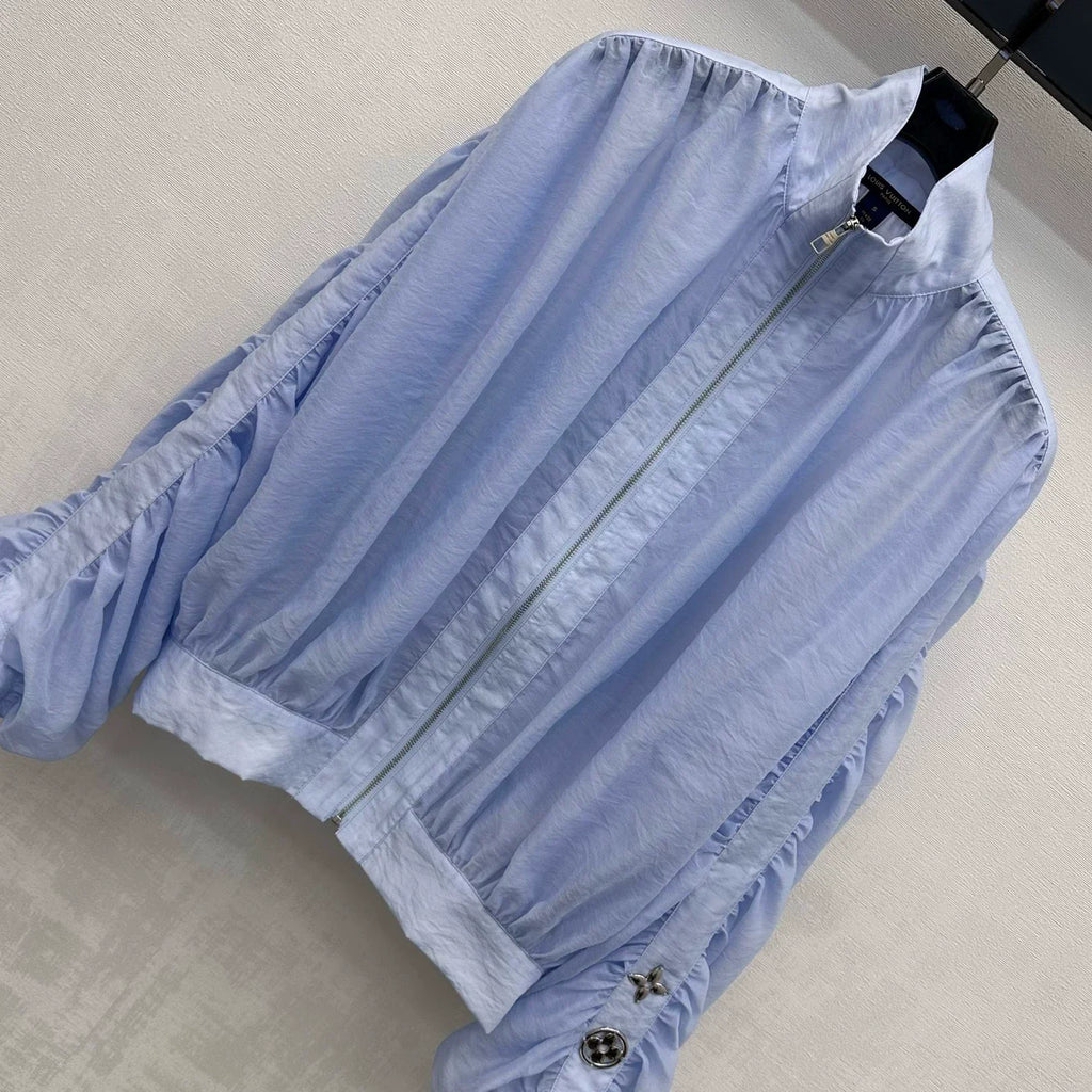 26New Season Stand-Collar Ruched Bomber Jacket