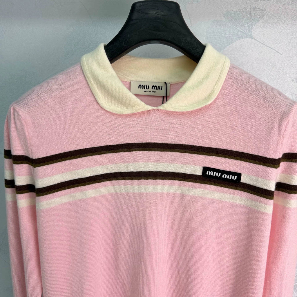 26 Early Autumn New Color-Block Striped Collared Knit Long-Sleeve