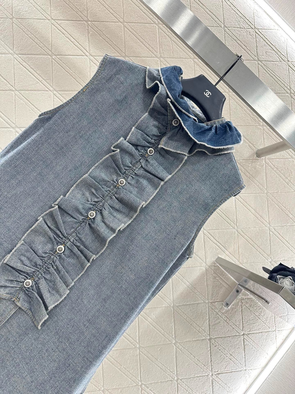25fw Lace denim vest