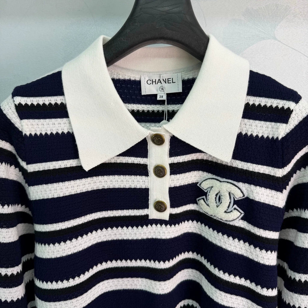 26F Early Autumn New Striped Polo Knit Sweater