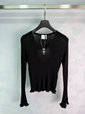 26 Early Autumn New V-Neck Ribbed Ruffle Cuff Bell Sleeve Knit Top/*