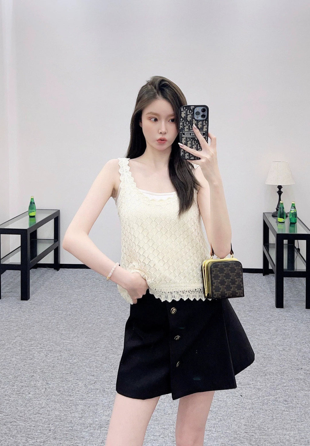 25fw Hollow knit vest two-piece set