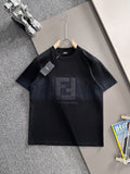 Leather granule embroidered letter short sleeved t-shirt