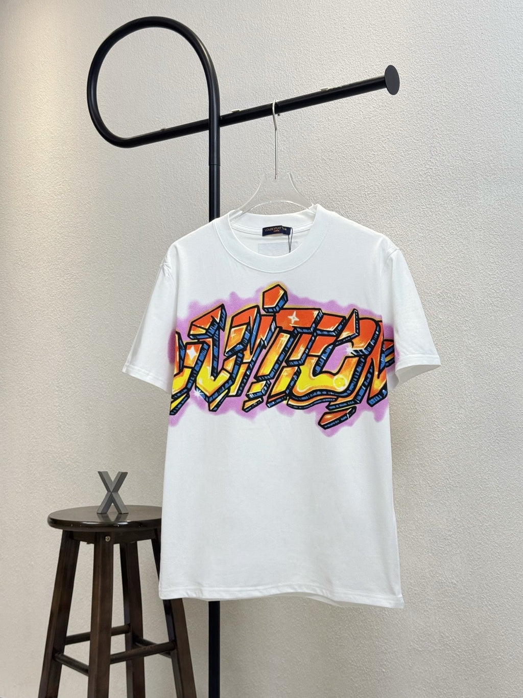 Flame Crack Logo Graffiti Letter Round Neck Short Sleeve
