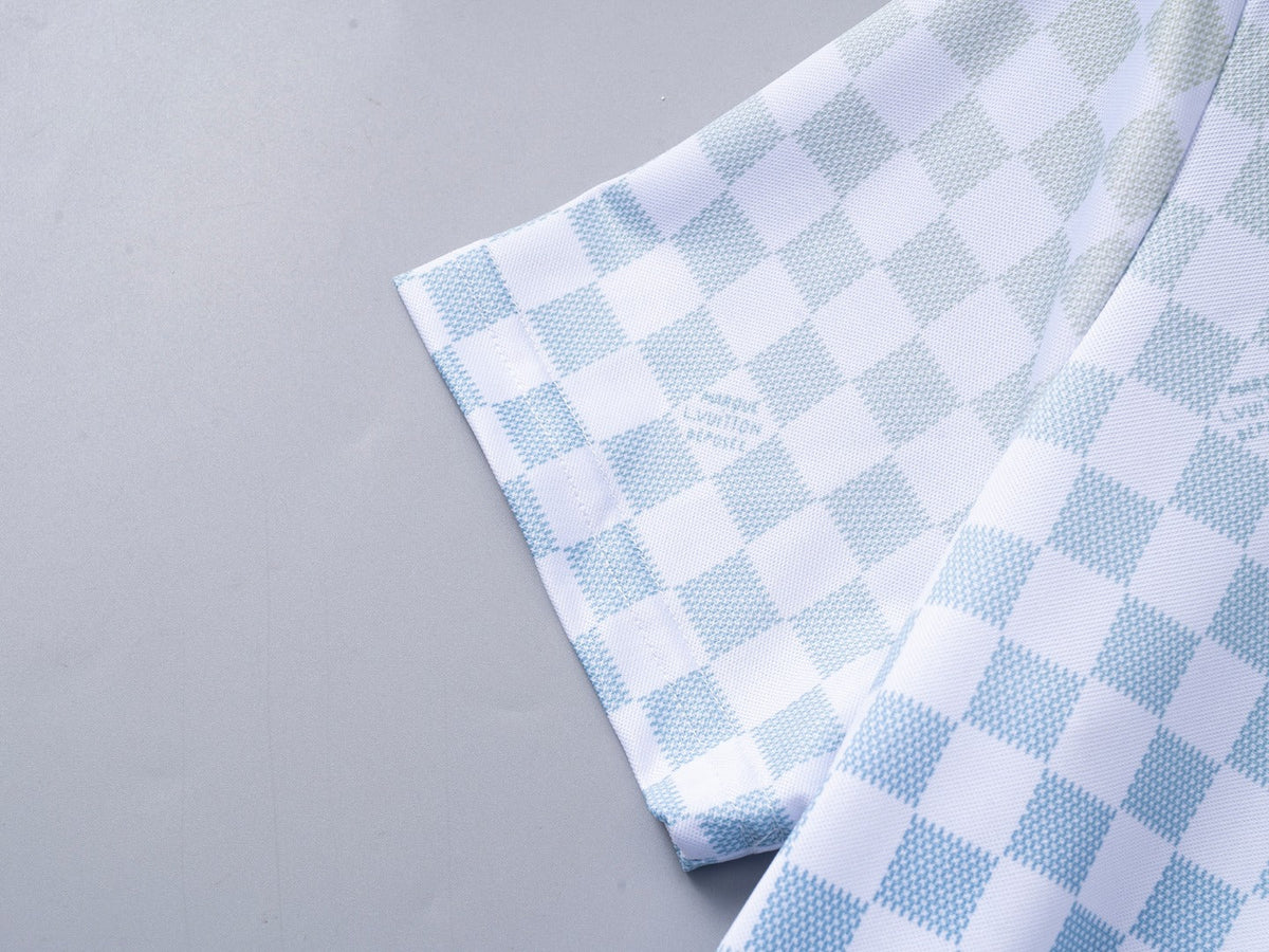 Gradient checkerboard printed lapel T-shirt