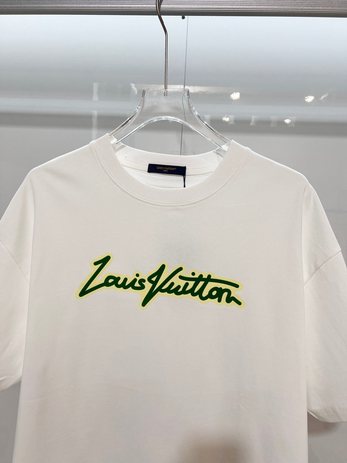Green offset letter slogan round neck T-shirt