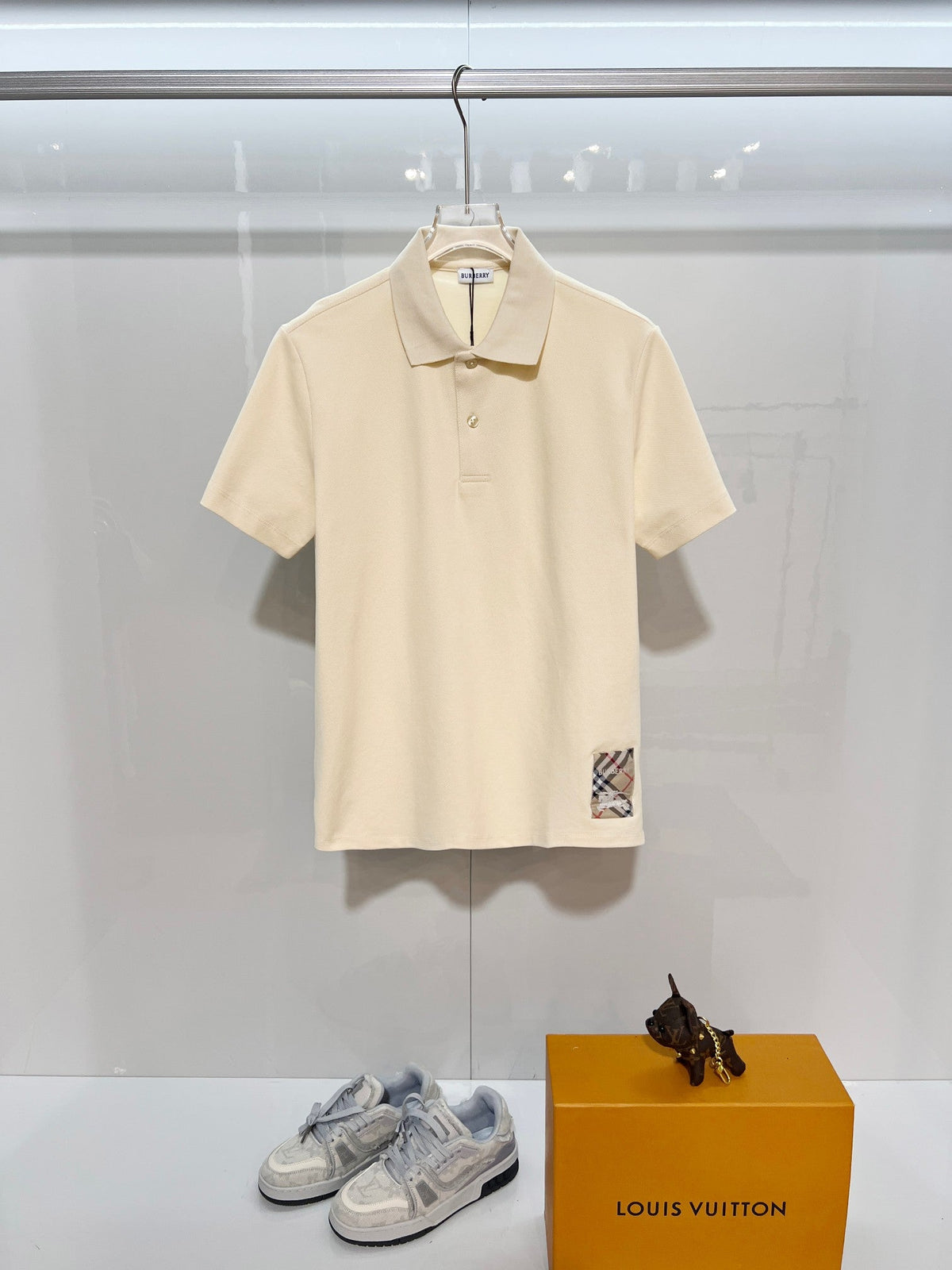 Splicing patchwork plaid embroidered letter polo shirt