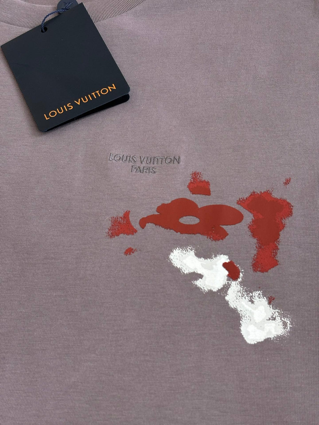 Hand drawn ink splatter printed round neck short sleeved T-shirt