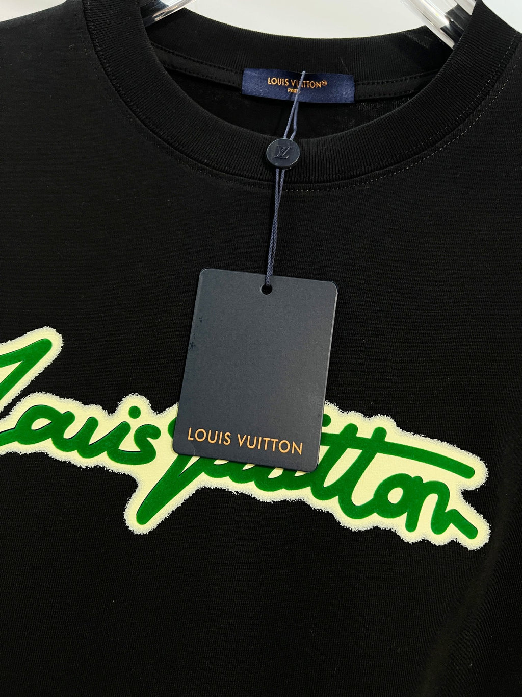 Green offset letter slogan round neck T-shirt