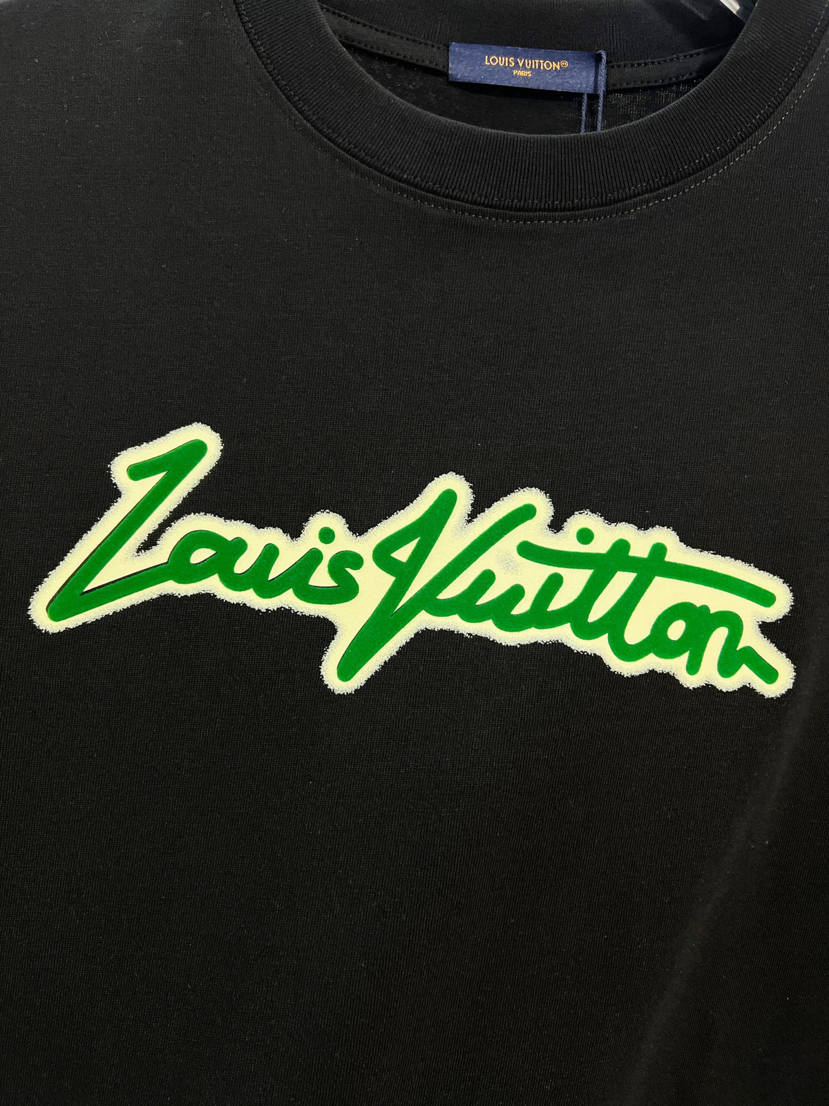 Green offset letter slogan round neck T-shirt