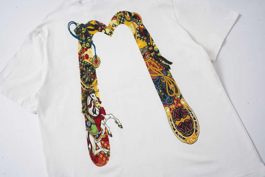 New Seagull Big M Horse Year Printed Casual Loose Round Neck Short Sleeve T-shirt