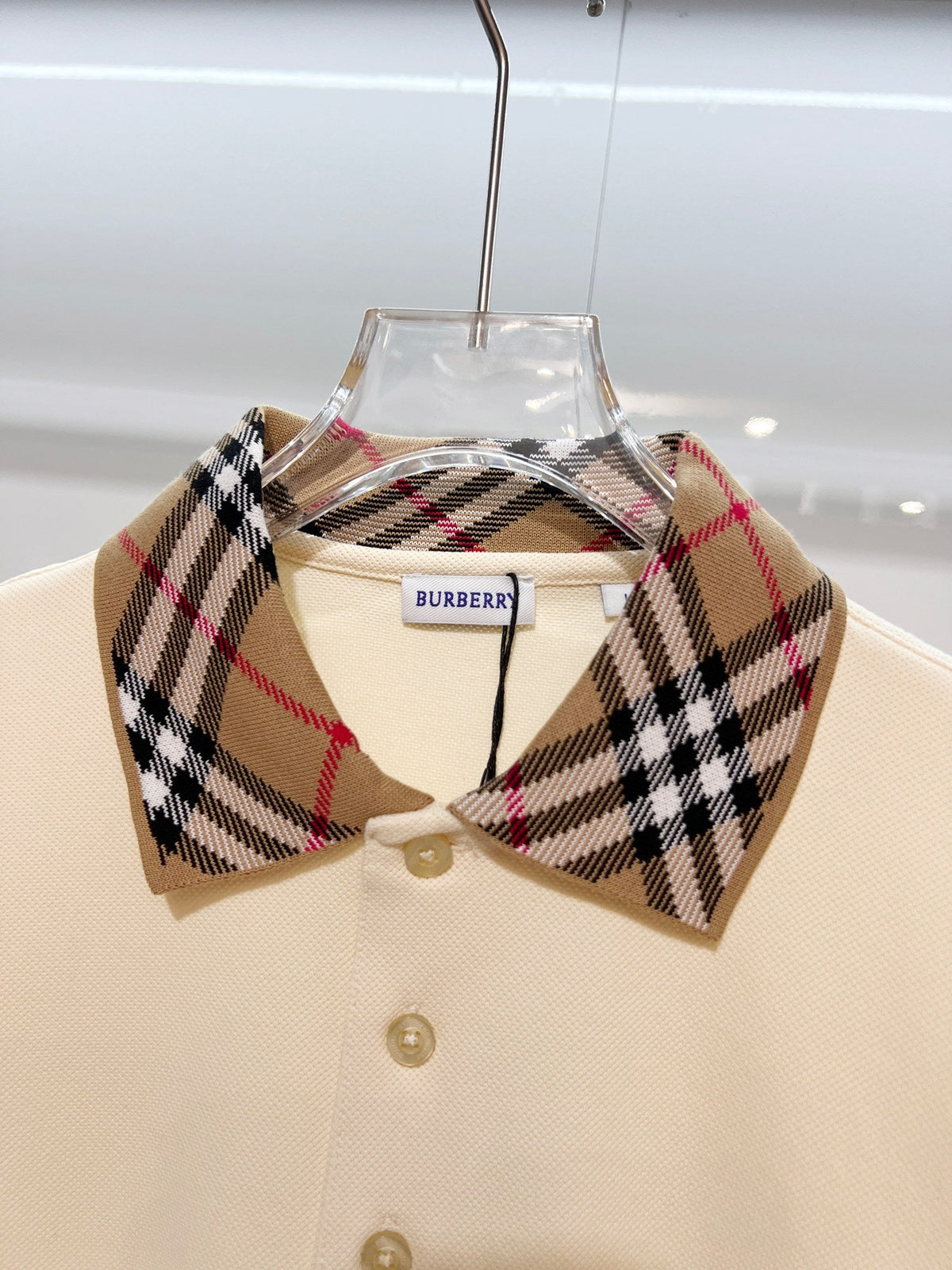 Color blocked flat collar classic plaid collar letter polo shirt