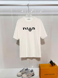 Classic Splicing Color Contrast Offset Letter Round Neck T-shirt