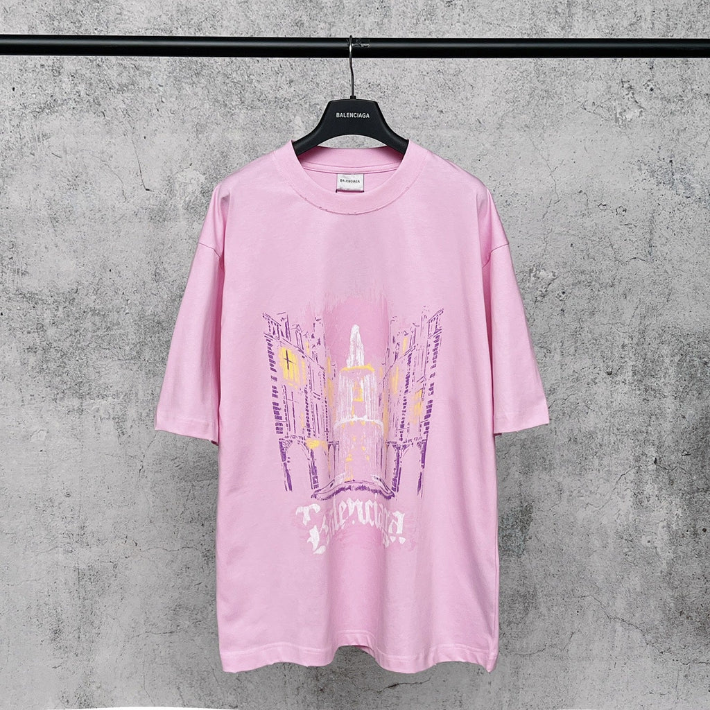 Imported direct spray printed short sleeved T-shirt