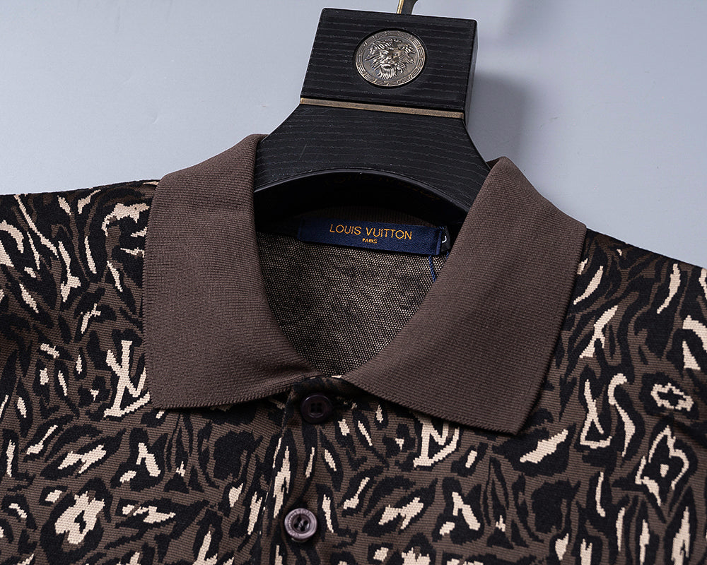 Knitted jacquard fabric lapel T-shirt