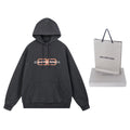 Two tone fuzzy printed washed water used hooded sweatshirt