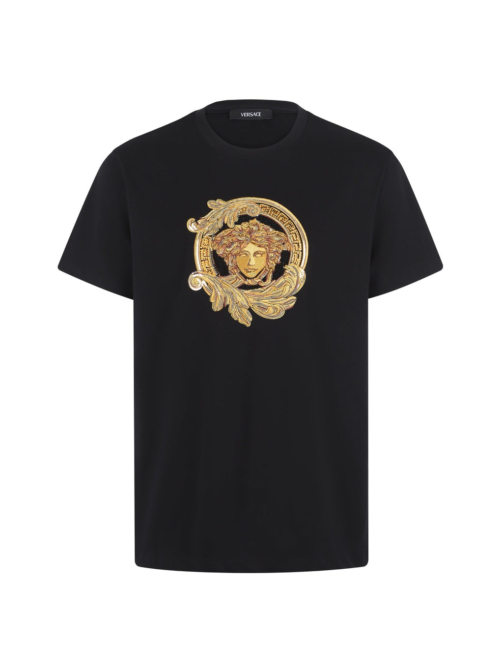 Embroidered cotton plain knit short sleeved T-shirt