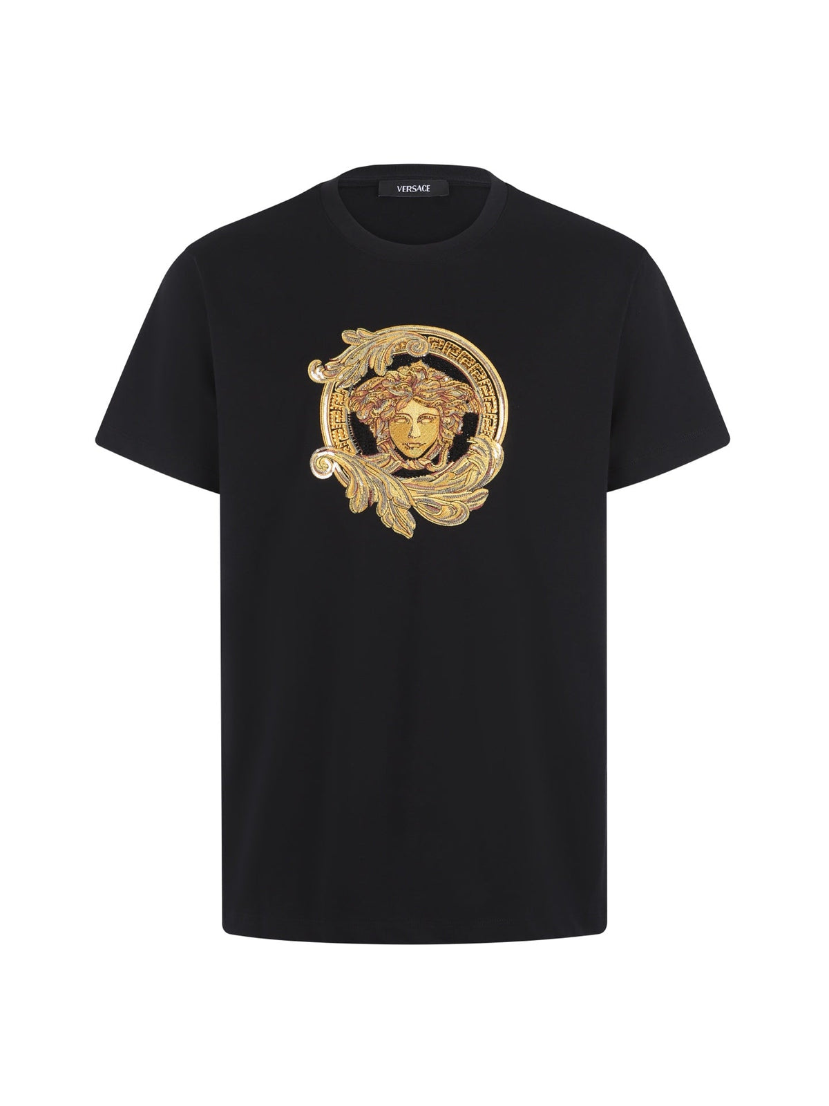 Embroidered cotton plain knit short sleeved T-shirt