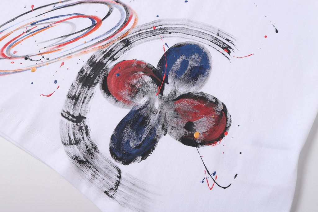 Hand drawn graffiti, splashed ink letters, logo, short sleeved shirt