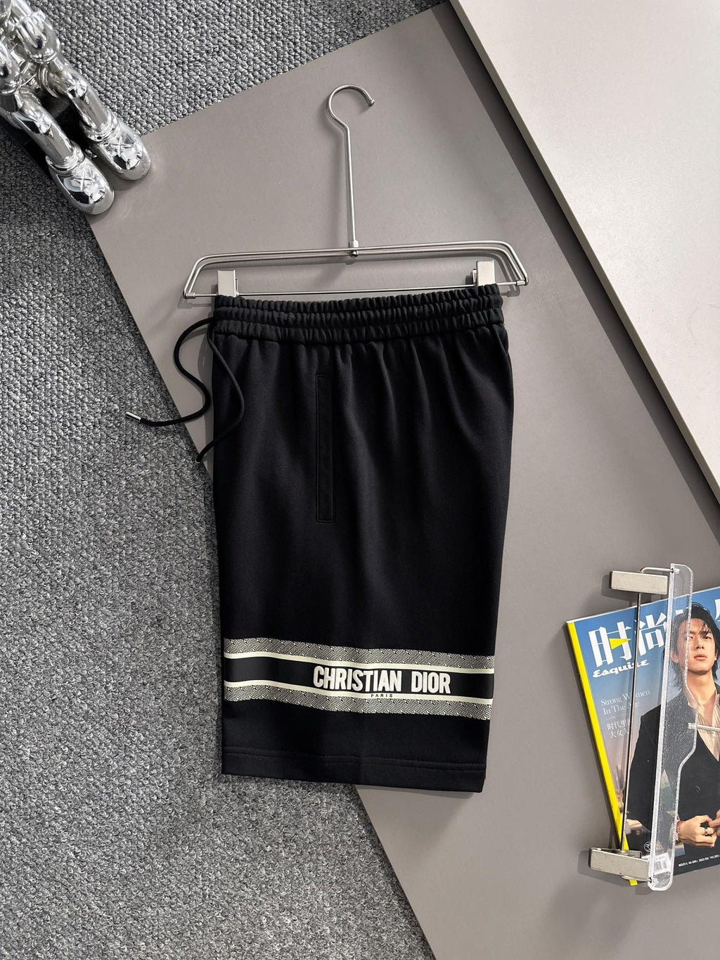 Plush striped letter casual shorts