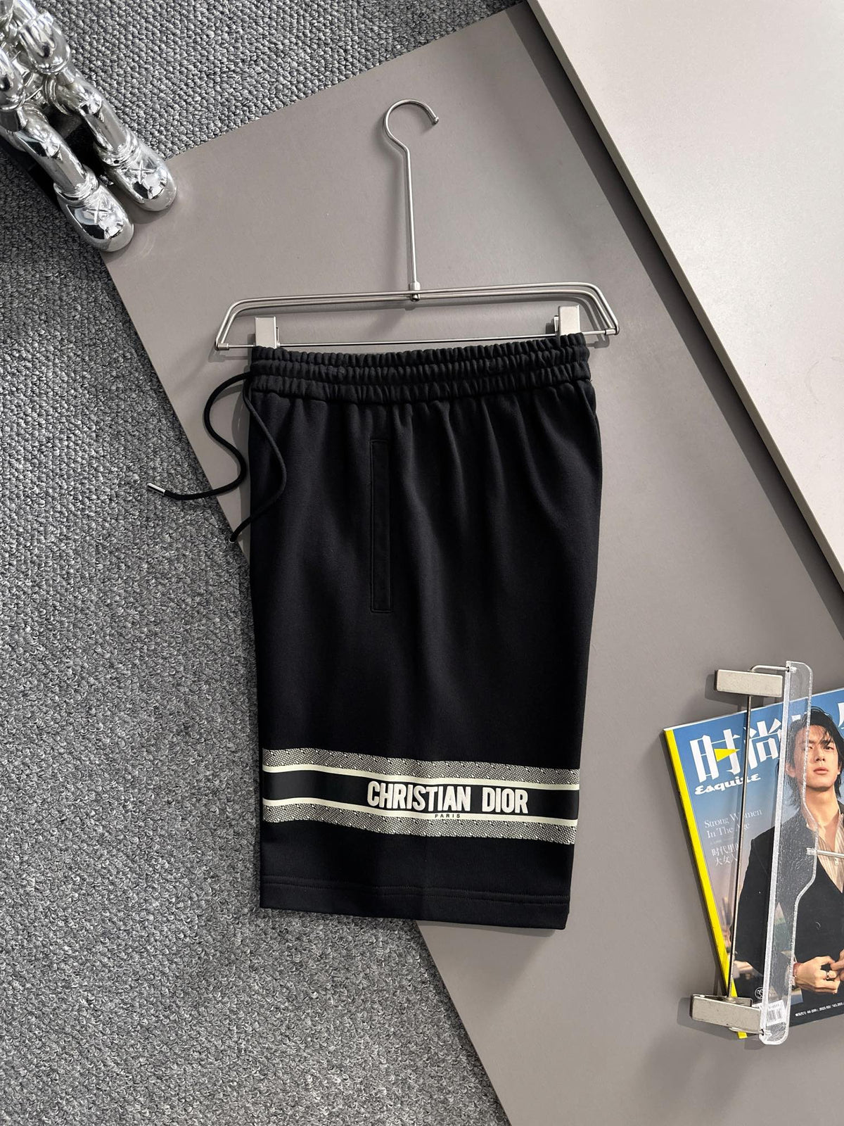 Plush striped letter casual shorts