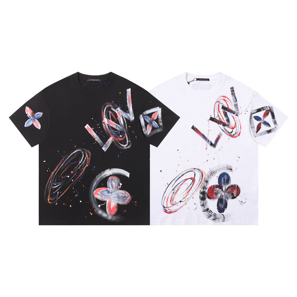 Hand drawn graffiti, splashed ink letters, logo, short sleeved shirt
