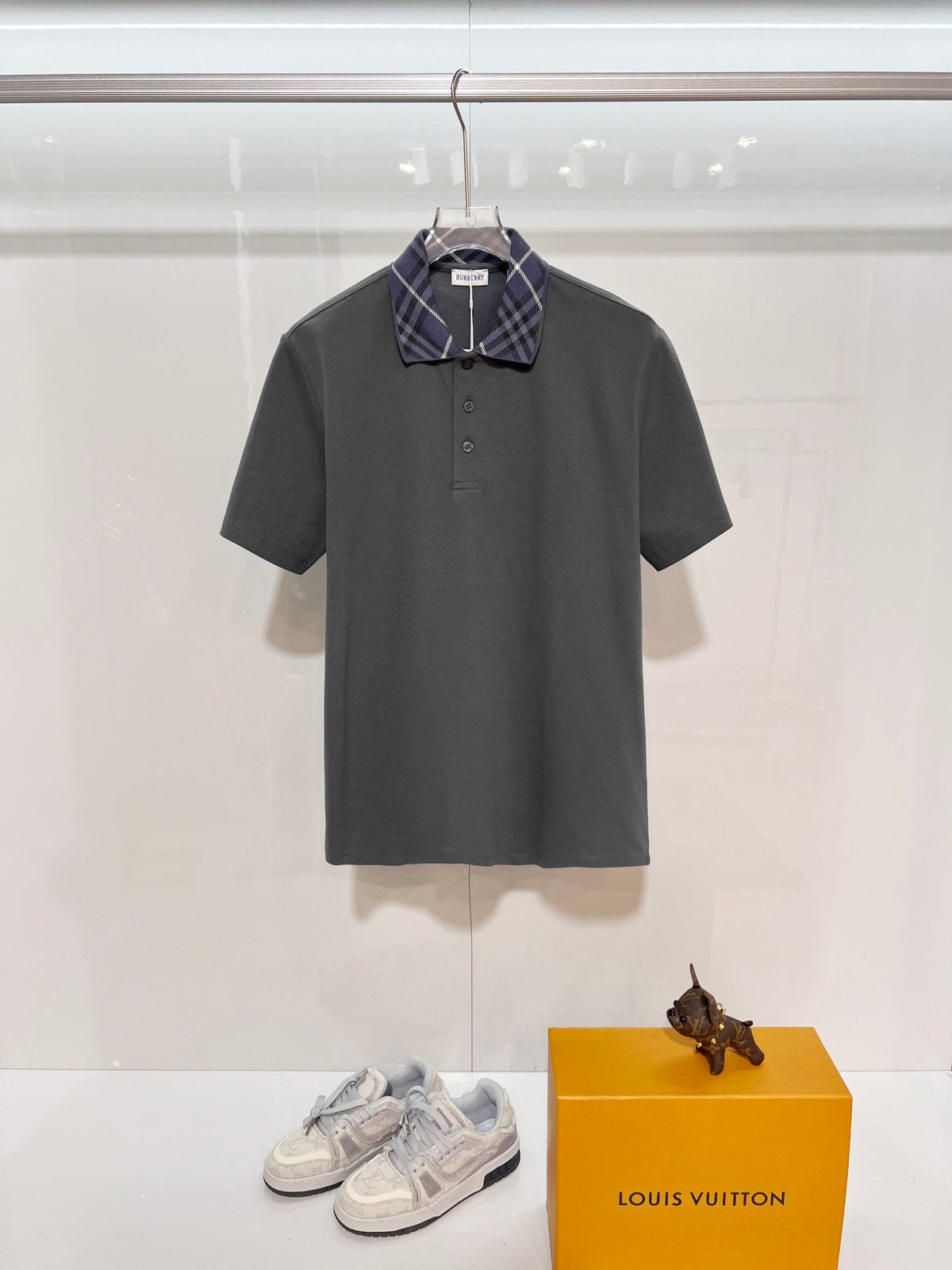 Color blocked flat collar classic plaid collar letter polo shirt