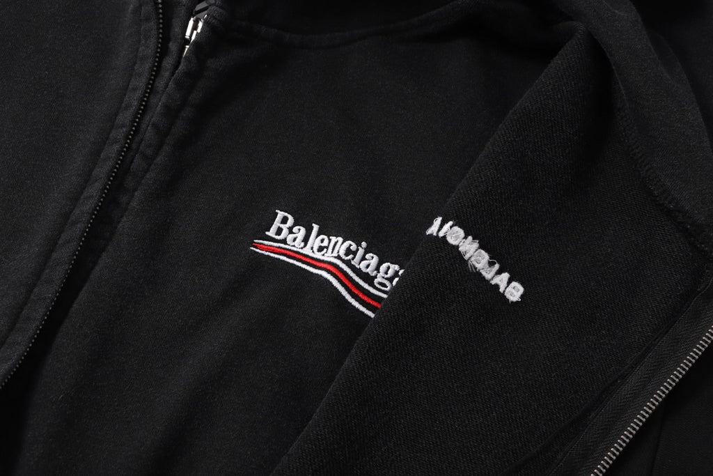 Embroidered letters, fake two pieces, used hoodie, zipper jacket