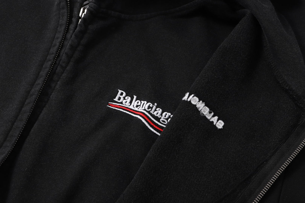 Embroidered letters, fake two pieces, used hoodie, zipper jacket