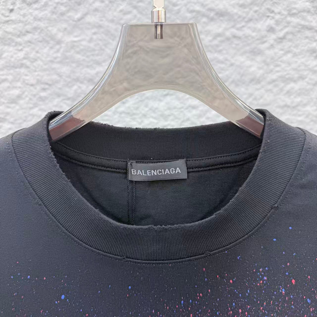 3D foam hand-painted ink splashed round neck short sleeved t-shirt