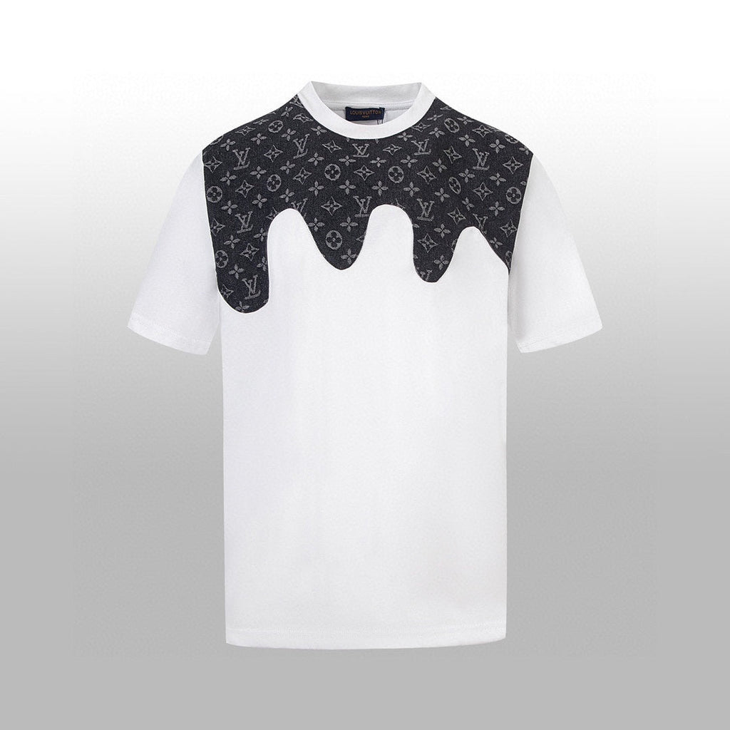 Heavy craftsmanship single item splicing denim wave patch embroidery spring and summer new style short sleeved T-shirt
