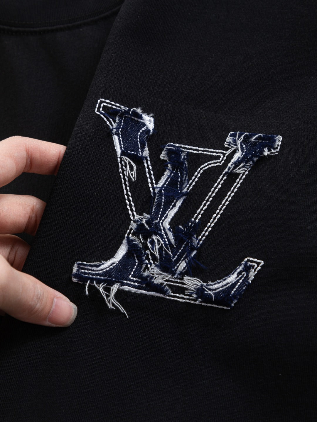 Cowboy patchwork letter embroidered round neck T-shirt