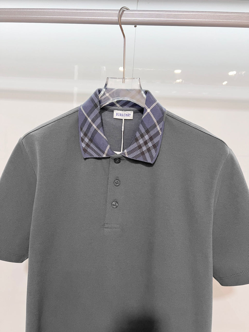 Color blocked flat collar classic plaid collar letter polo shirt