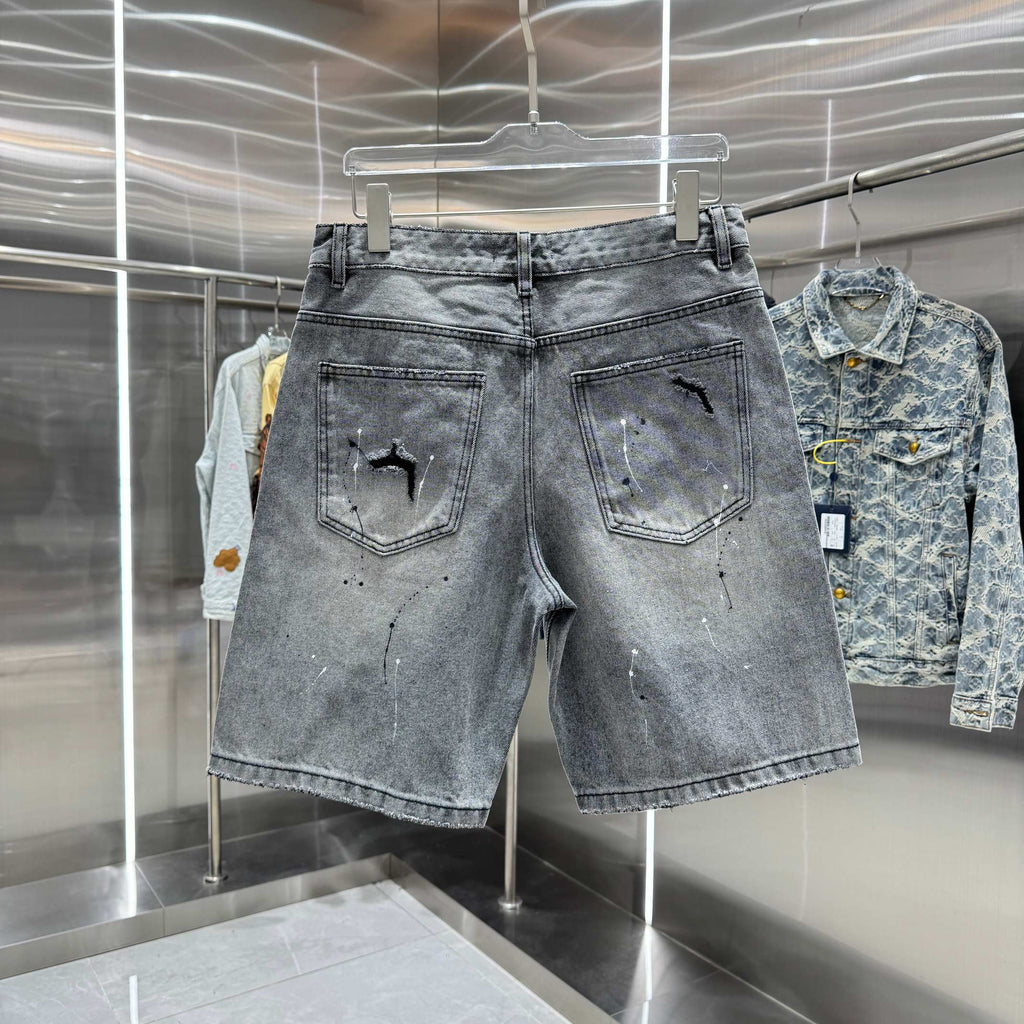 Spring and summer new cross denim shorts made of split leather
