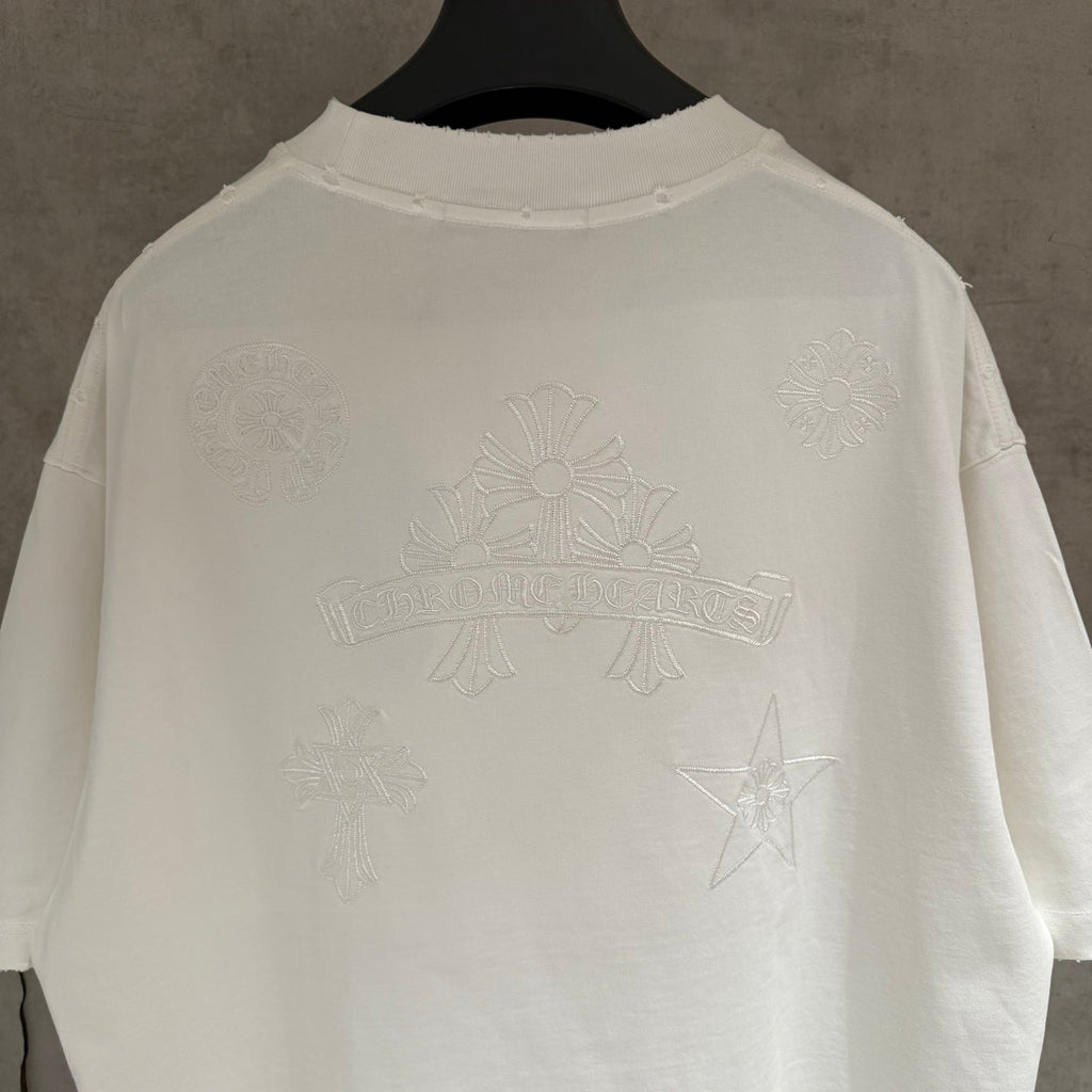 Embroidered T-shirt with front and back panels