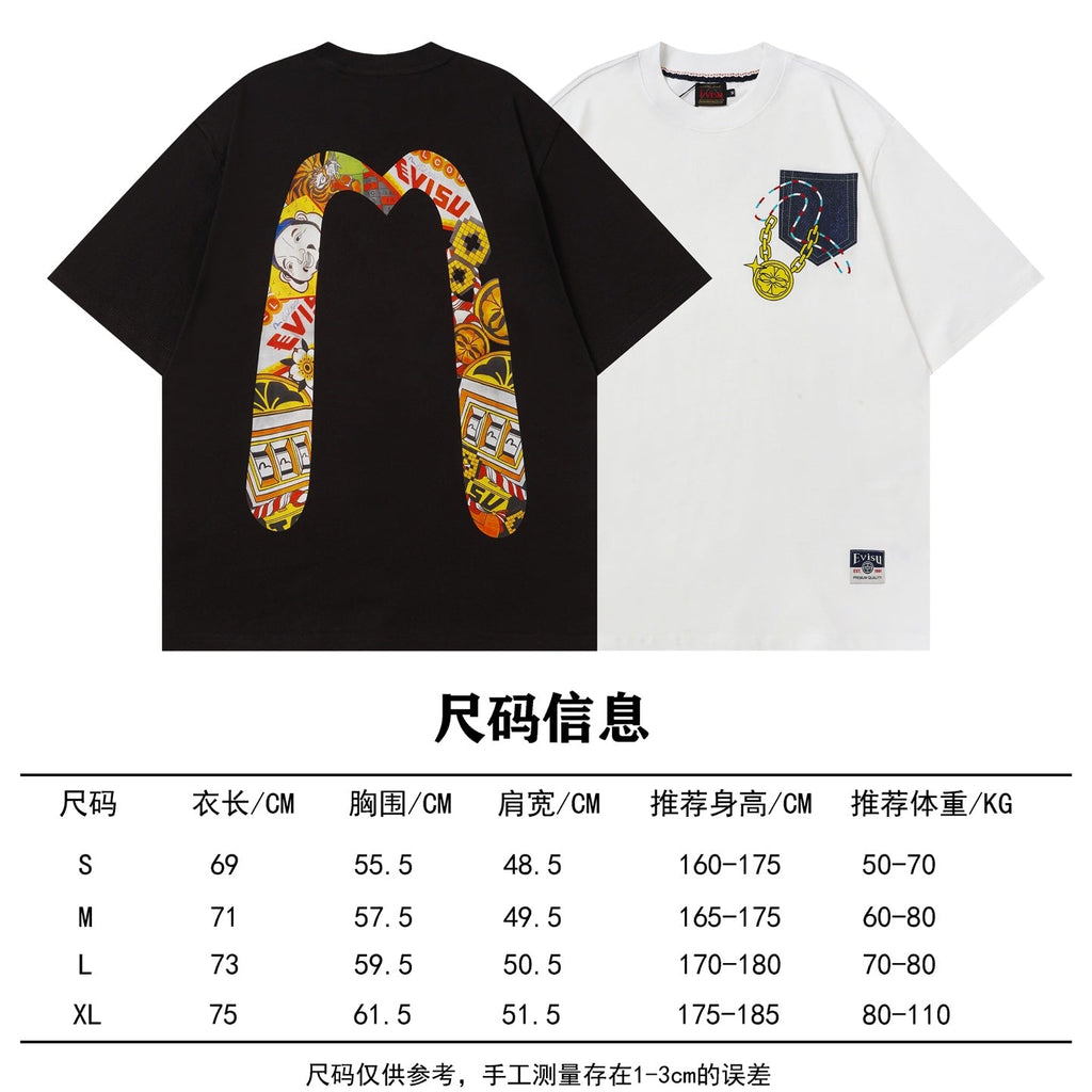Large M printed casual loose round neck short sleeved T-shirt