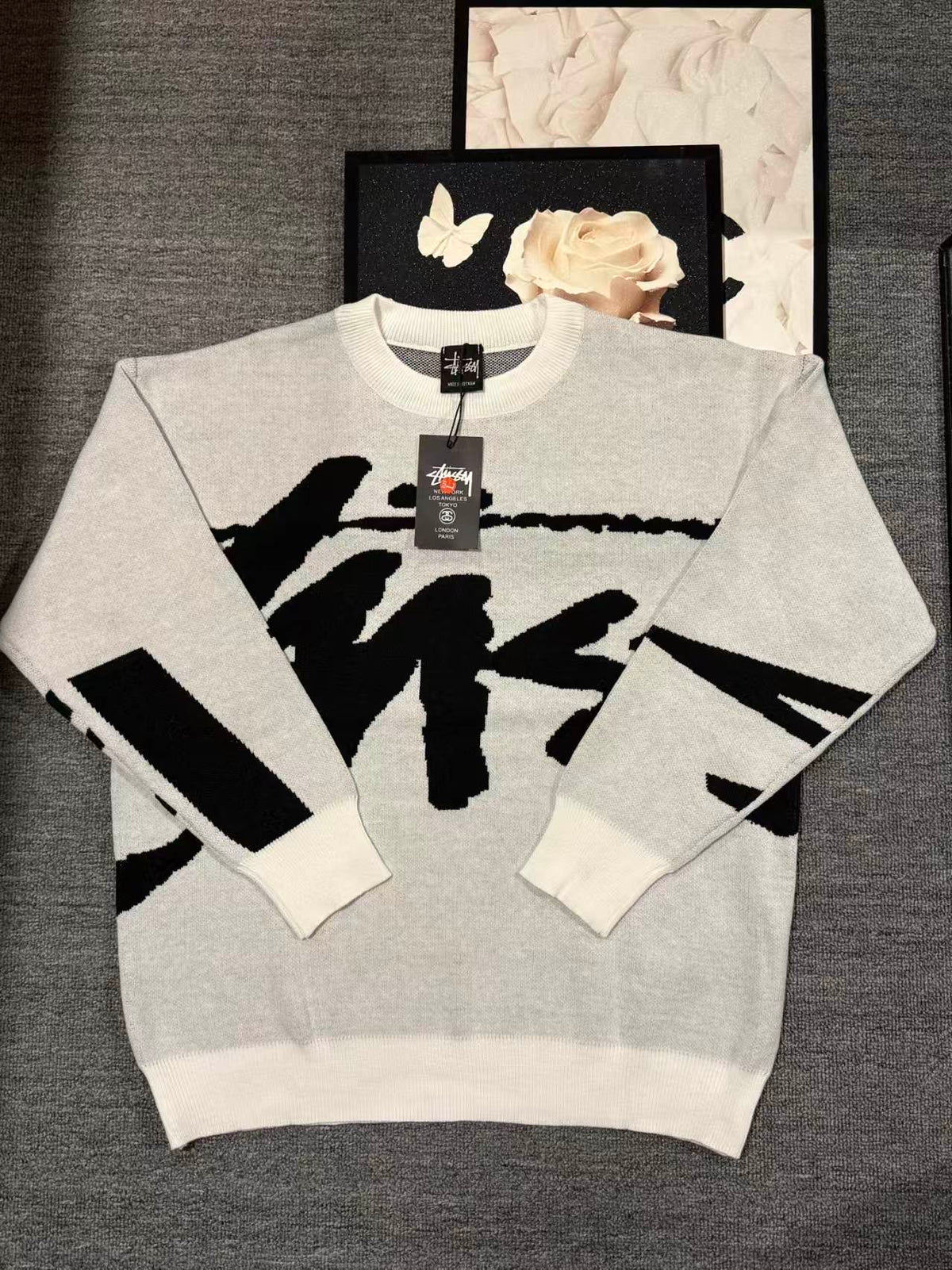 Alphabet Jacquard Knitted Round Neck Sweater