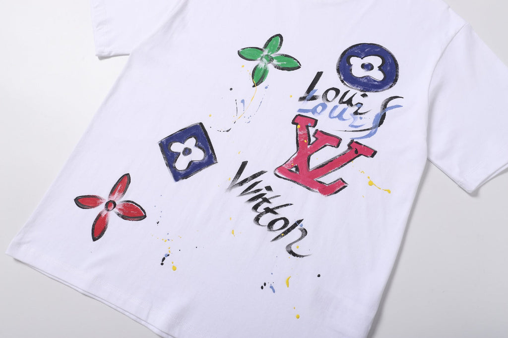 Hand drawn graffiti, splashed ink letters, logo, short sleeved T-shirt